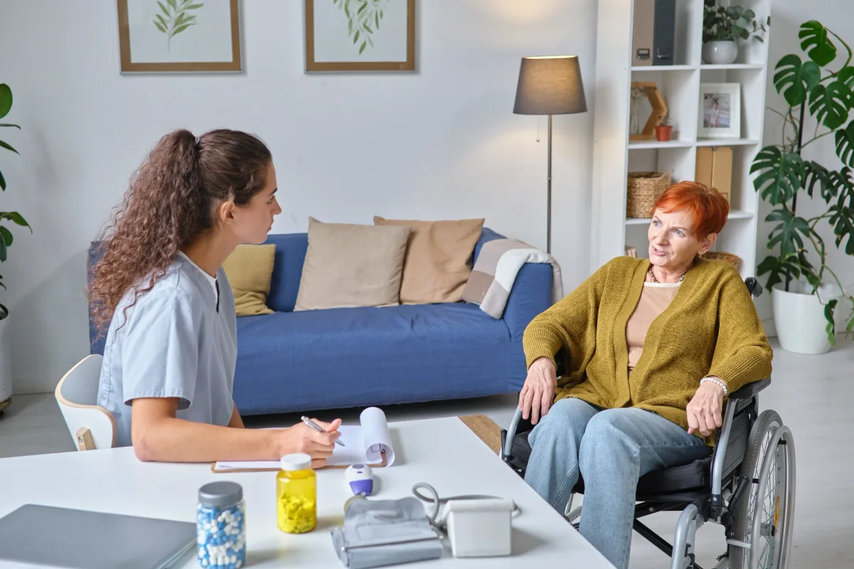 Client and care team discussing support options